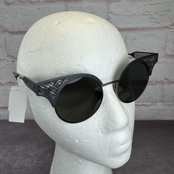 Bottega Veneta Ruthenium Grey Quilted Sunglasses NWT BV0113s - Picture 1 of 14